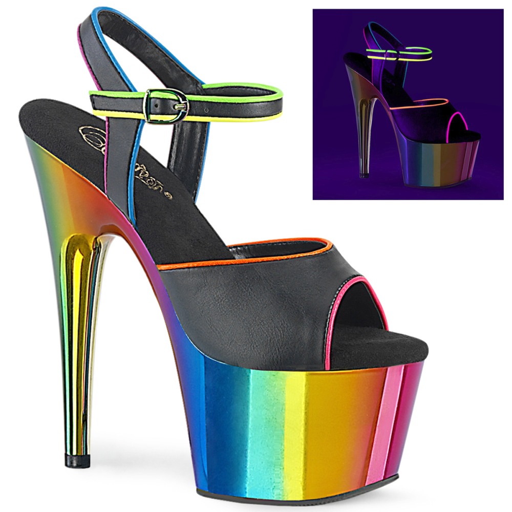 Pleaser - ADORE-709RC-02 Sandaal met enkelband, Paaldans schoenen - Paaldans schoenen - Multicolours/Zwart